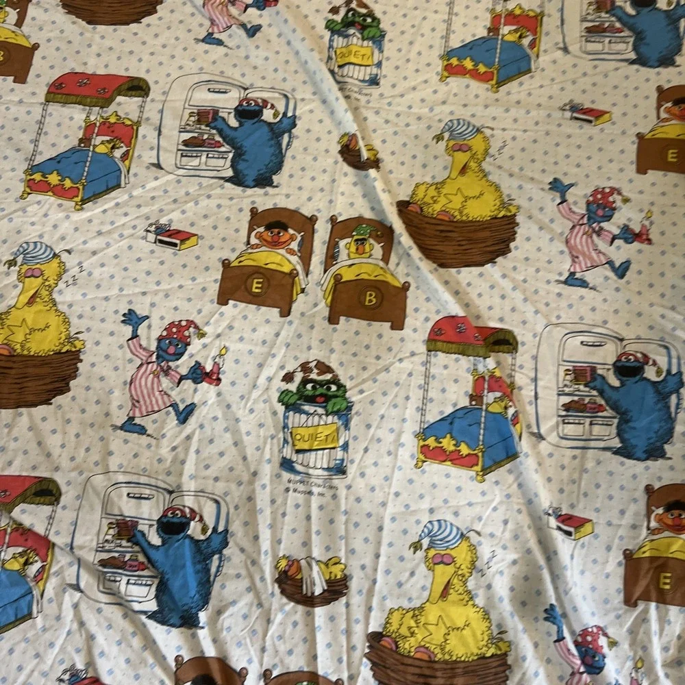 Vintage Sesame Street Muppets Flat Sheet 72x90